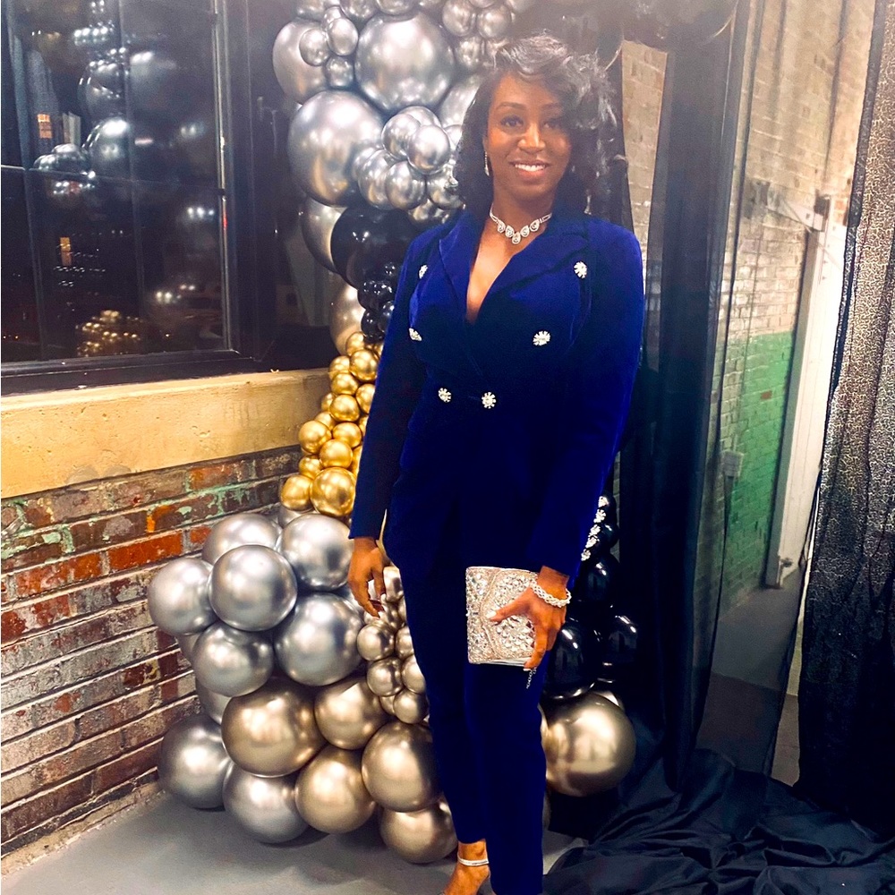 Royal blue velour pants suit
